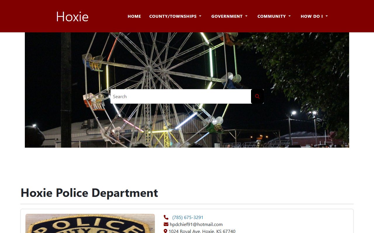 Hoxie Police Department contact page for city arrest and ordinance matters