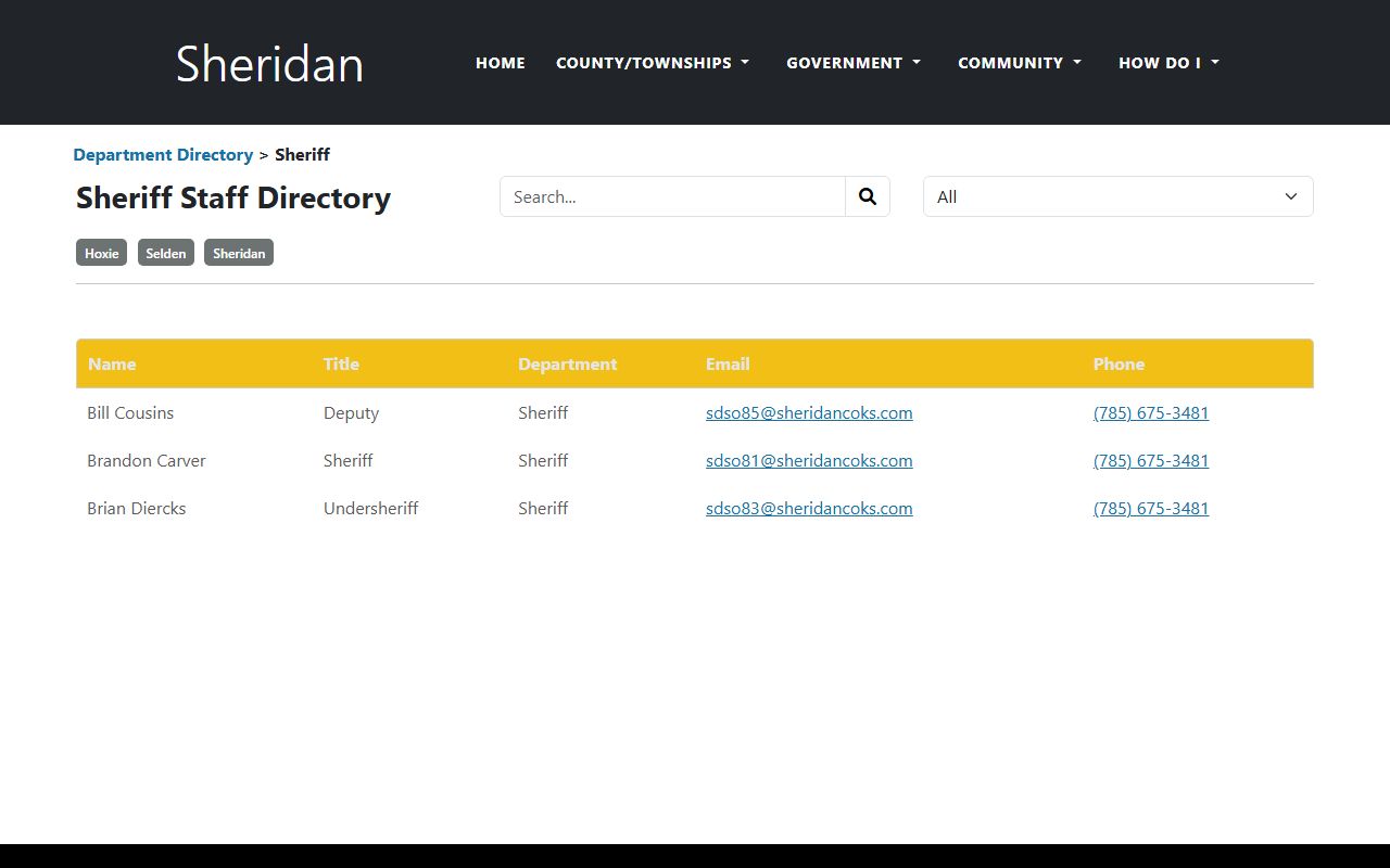 Sheridan County sheriff staff directory for arrest record routing