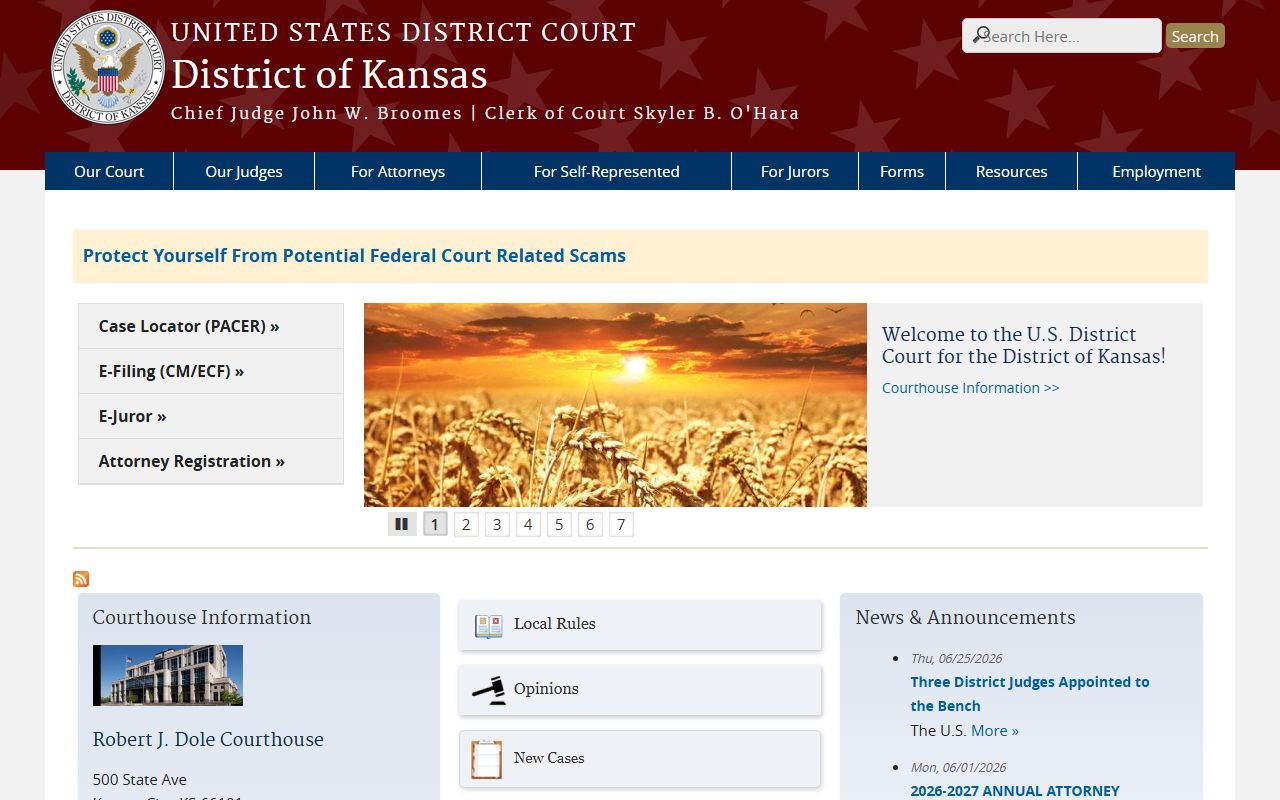 U.S. District Court for the District of Kansas docket and courthouse context