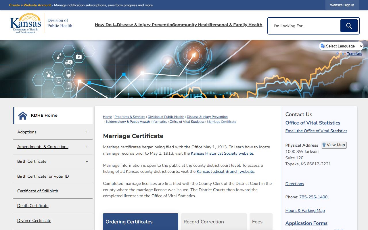Sheridan County marriage records KDHE certificate ordering page