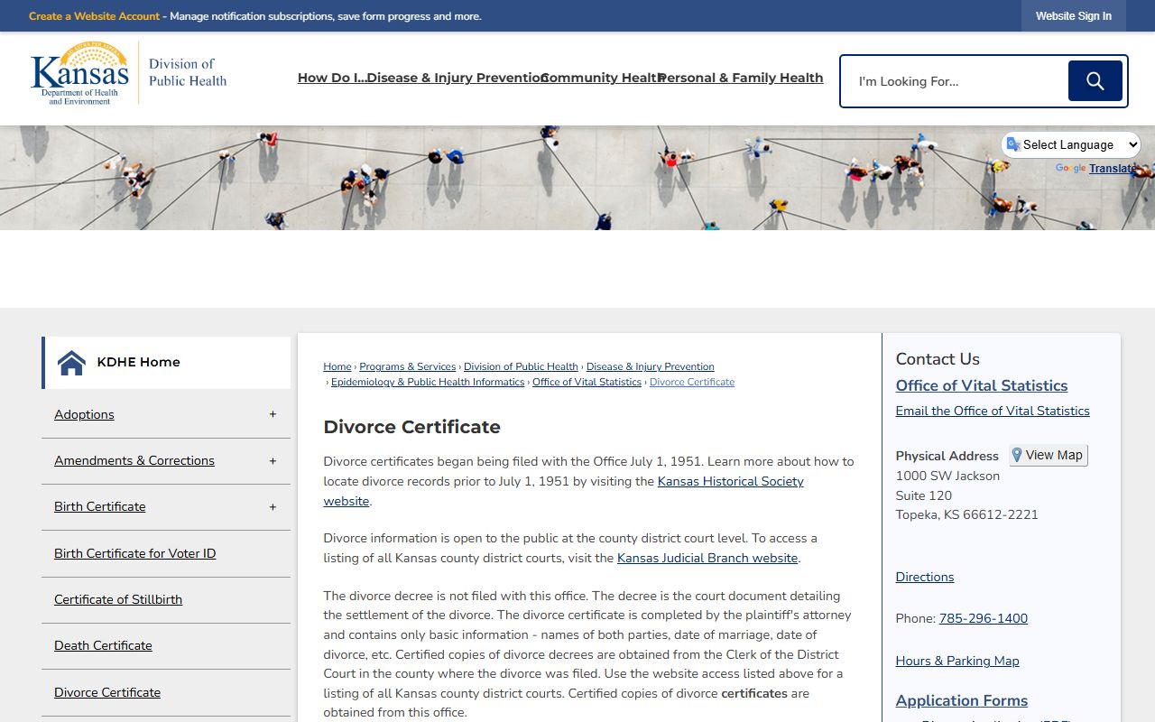 Sheridan County divorce records KDHE divorce certificate page