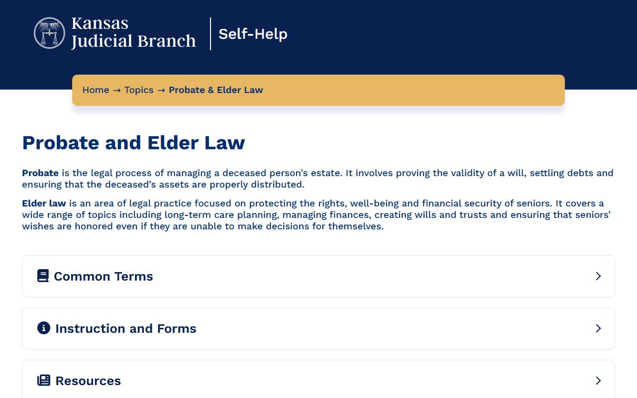 Sheridan County probate records Kansas Judicial Branch self-help probate page